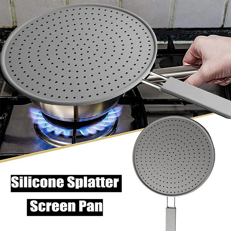 Silicone Kitchen Splatter Screen with Handle Heat-resisting Oil Splash Guard Drain Board Cover Kitchen Frying Pan Lid Silicone Kitchen Splatter Screen with Handle Heat-resisting Oil Splash Guard Drain Board Cover Kitchen Frying Pan Lid