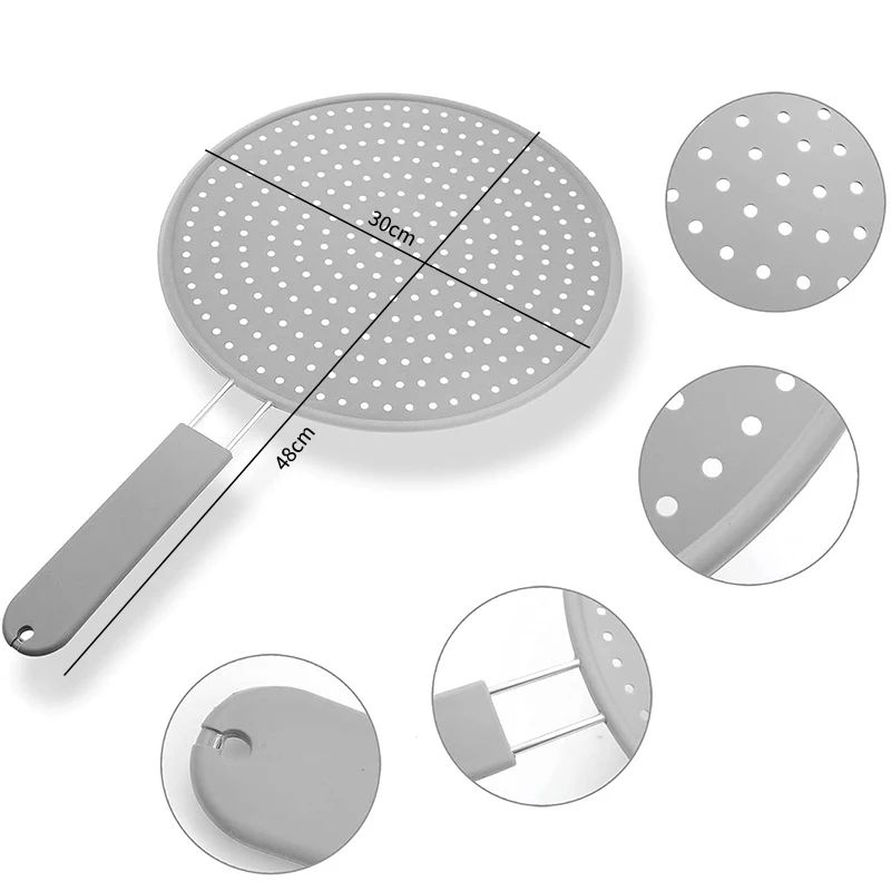 Silicone Kitchen Splatter Screen with Handle Heat-resisting Oil Splash Guard Drain Board Cover Kitchen Frying Pan Lid Silicone Kitchen Splatter Screen with Handle Heat-resisting Oil Splash Guard Drain Board Cover Kitchen Frying Pan Lid