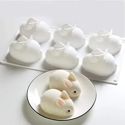 Silicone Rabbit Mold Fondant Bunny Mold Chocolate Cake Mold 6-cavity Mousse Cake Decoration Dessert Baking Mold DIY