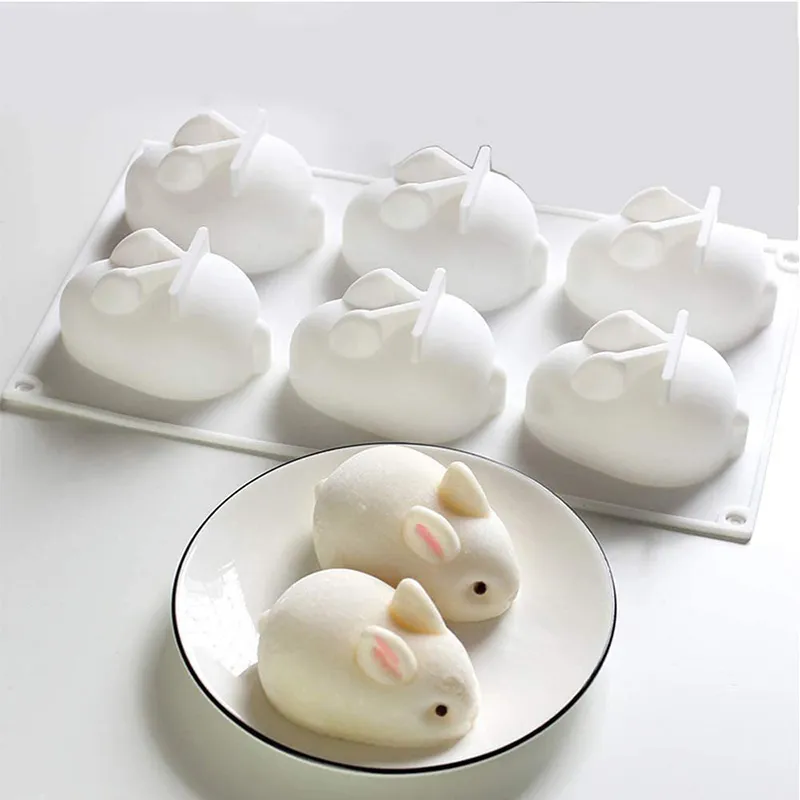 Silicone Rabbit Mold Fondant Bunny Mold Chocolate Cake Mold 6-cavity Mousse Cake Decoration Dessert Baking Mold DIY