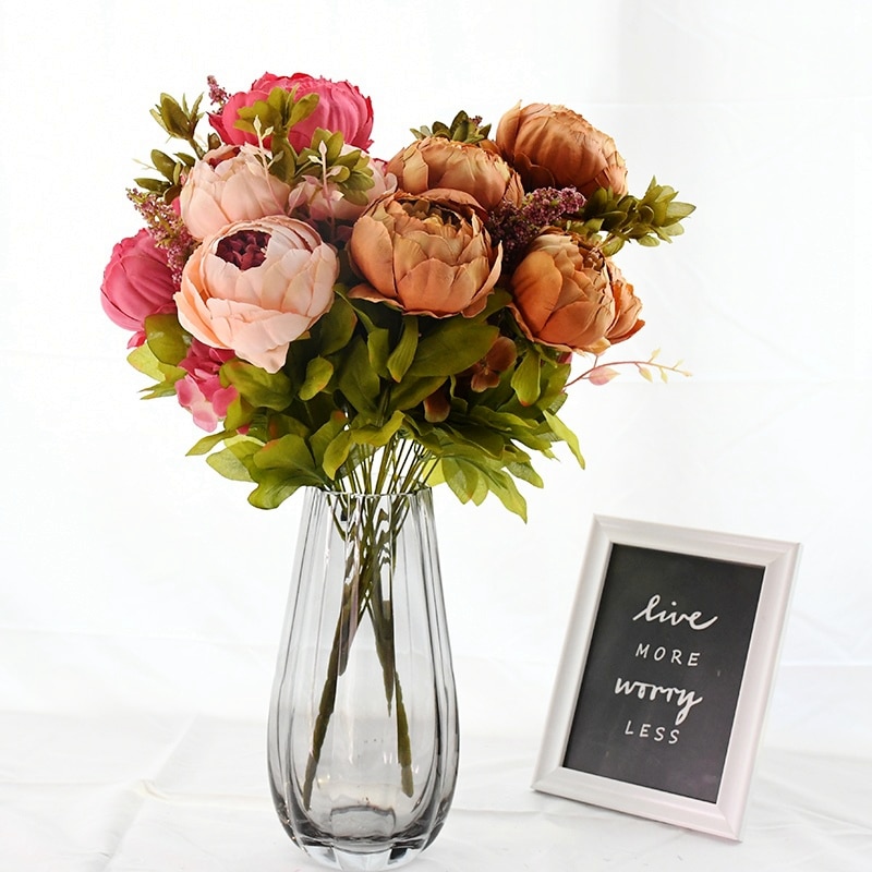 Silk Peonies Decorative Flowers 13Heads/Bunch Silk Peonies Decorative Flowers 13Heads/Bunch