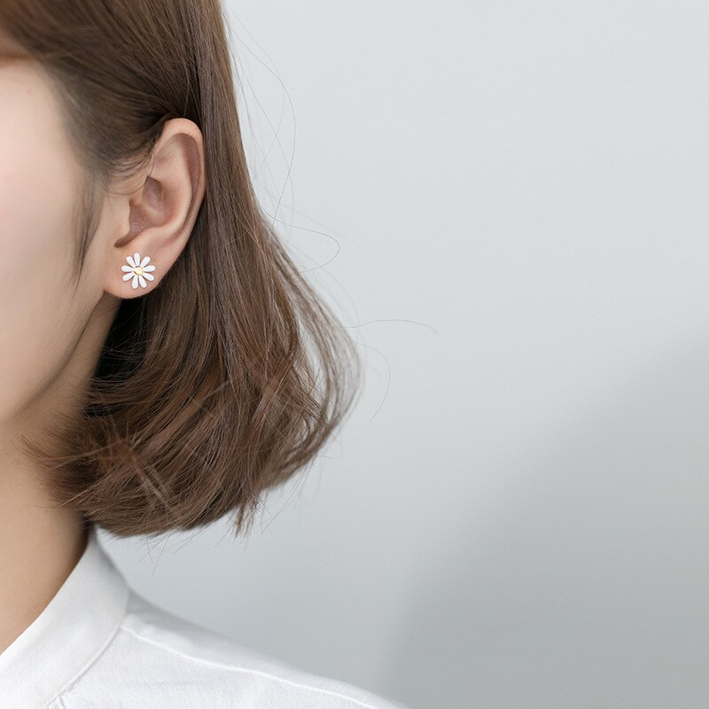 Silver Flower Stud Earrings for Women