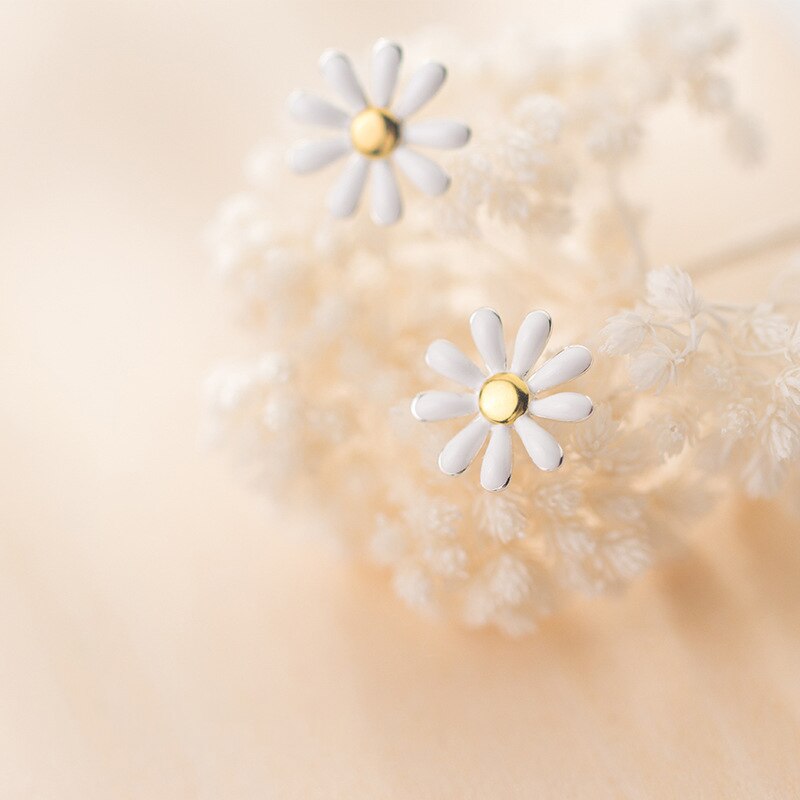 Silver Flower Stud Earrings for Women
