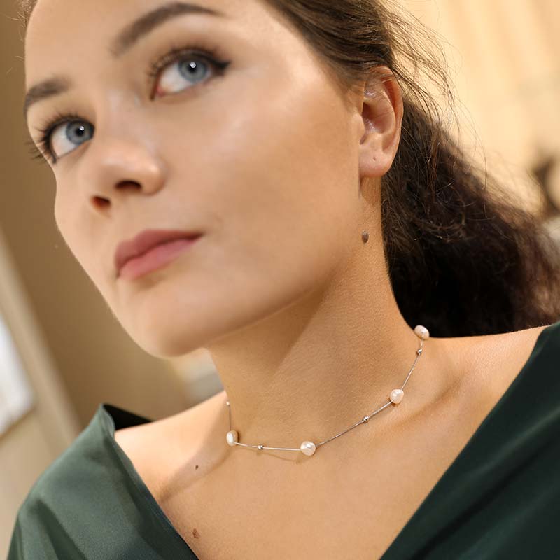 Silver Freshwater Pearls Necklace Silver Freshwater Pearls Necklace