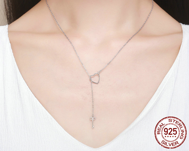 Silver Heart Necklace Chain Link