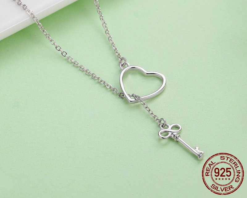 Silver Heart Necklace Chain Link