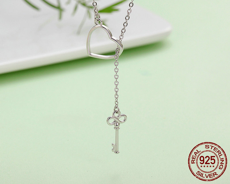 Silver Heart Necklace Chain Link
