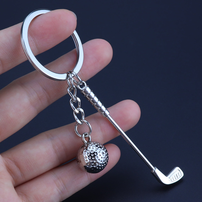 Silver Zinc Alloy Golf Keychain