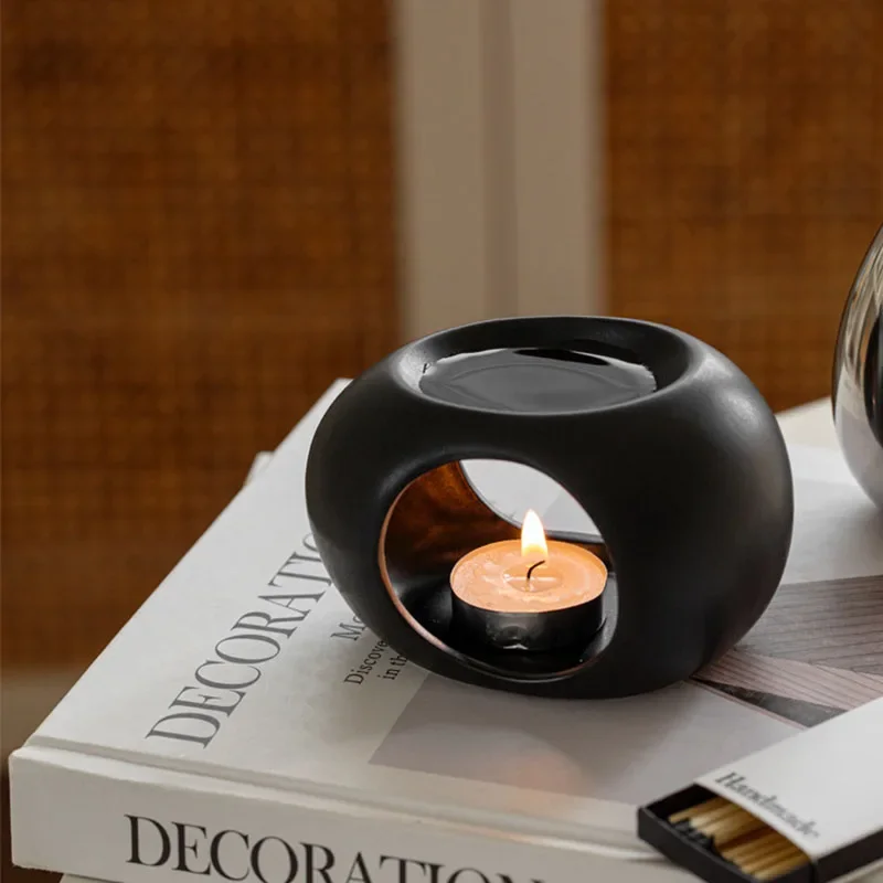 Simple Black Candle Heating Holder Ceramics Essential Oil Reed Diffuser Furnace Household Spa Aromatherapy Incense Simple Black Candle Heating Holder Ceramics Essential Oil Reed Diffuser Furnace Household Spa Aromatherapy Incense