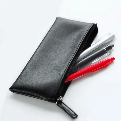 Simple Black Leather Pencil Case