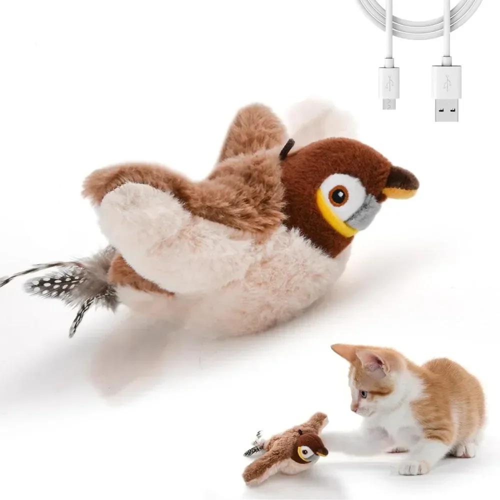 Simulated Bird Cat Toy Interactive Toys Dog Rechargeable Chirping Flapping Bird Catnip Touch Activated Plush Toy Pet
