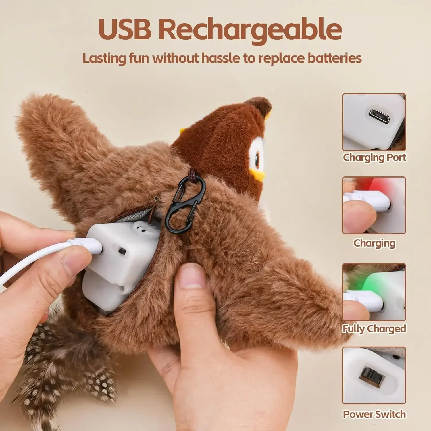 Simulated Bird Cat Toy Interactive Toys Dog Rechargeable Chirping Flapping Bird Catnip Touch Activated Plush Toy Pet Simulated Bird Cat Toy Interactive Toys Dog Rechargeable Chirping Flapping Bird Catnip Touch Activated Plush Toy Pet