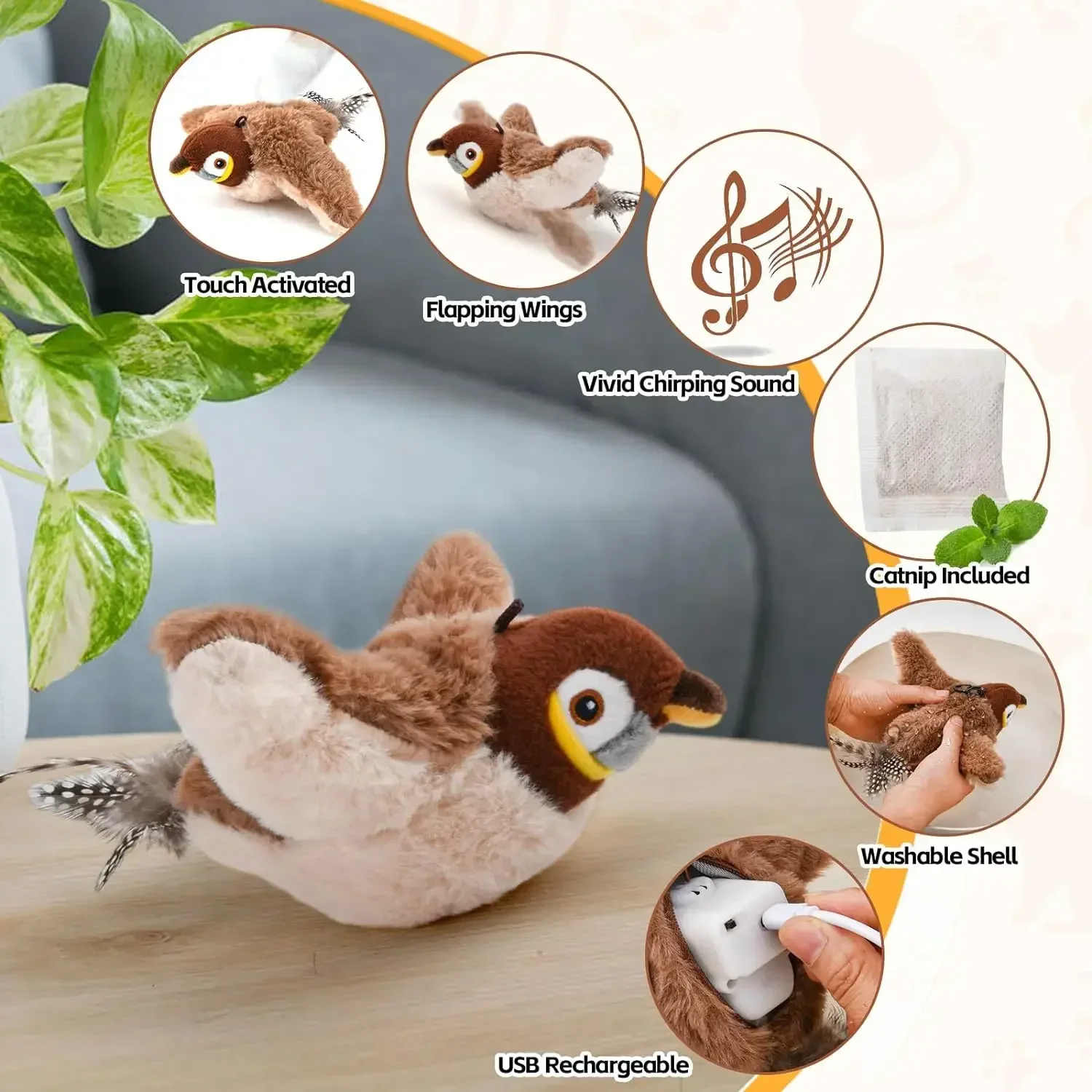 Simulated Bird Cat Toy Interactive Toys Dog Rechargeable Chirping Flapping Bird Catnip Touch Activated Plush Toy Pet Simulated Bird Cat Toy Interactive Toys Dog Rechargeable Chirping Flapping Bird Catnip Touch Activated Plush Toy Pet