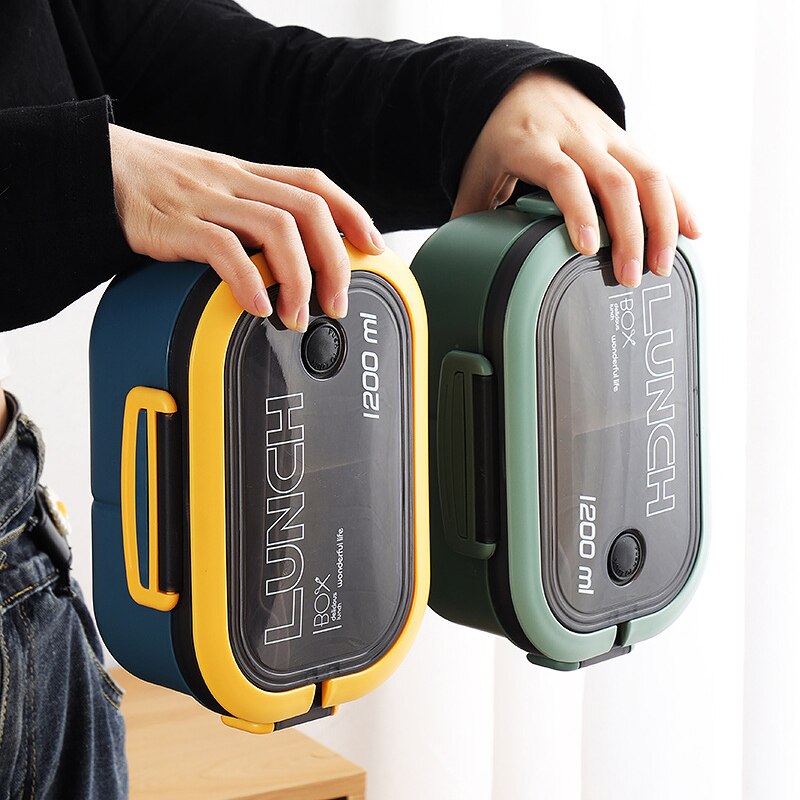 Single Double Layer Lunch Box Portable Compartment Fruit Food Box Microwave Lunch Box With Fork And Spoon Picnic Fresh