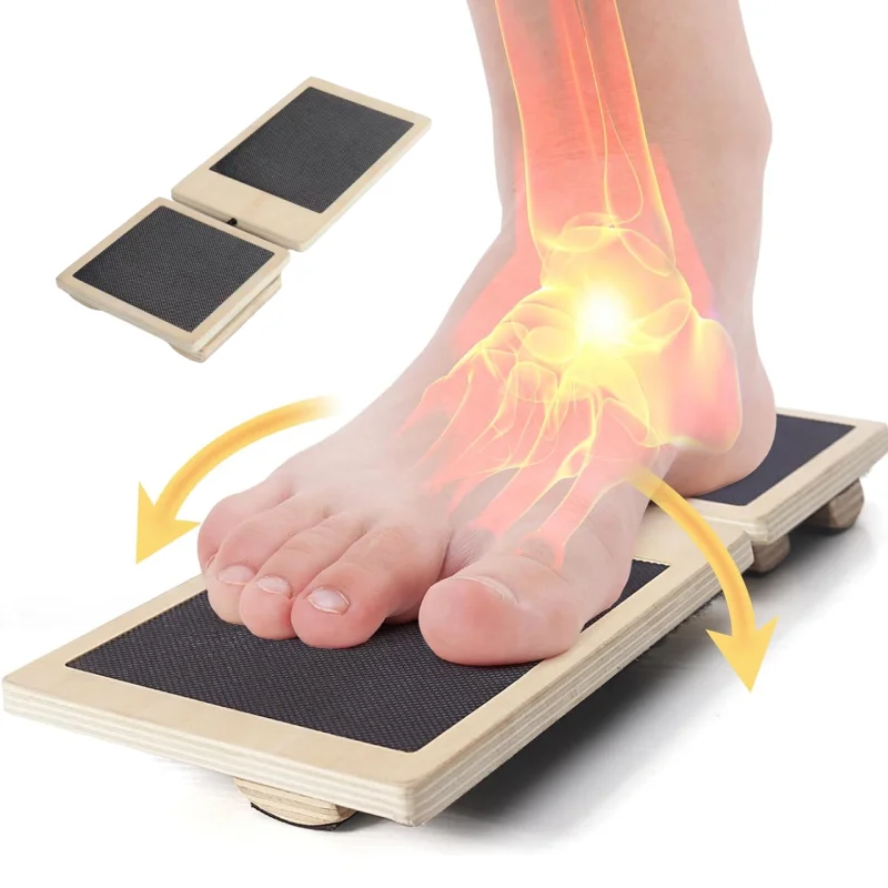 Single Foot Balance Board Ankle Strengthener Exerciser Sprained Non-slip Wood Wobble Board Physical Therapy Posture