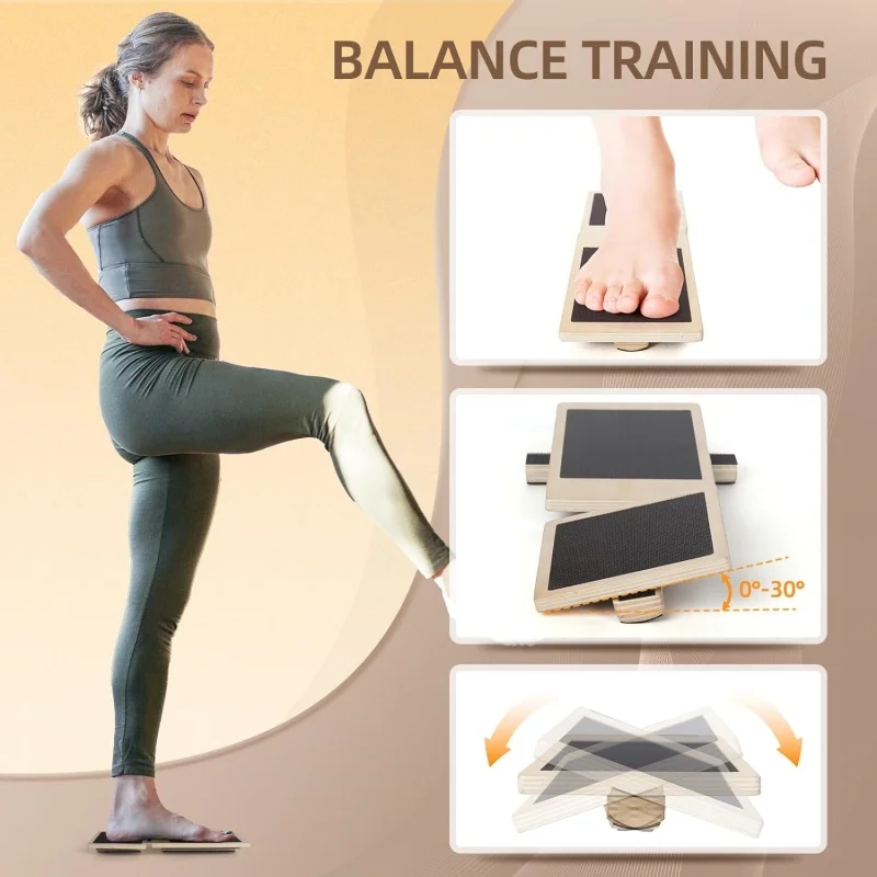 Single Foot Balance Board Ankle Strengthener Exerciser Sprained Non-slip Wood Wobble Board Physical Therapy Posture