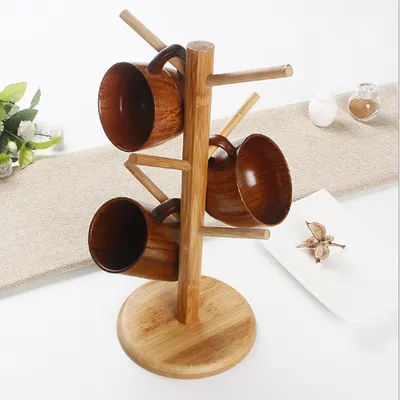 Six Branch Wooden Mug Tree Six Branch Wooden Mug Tree