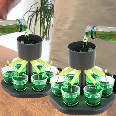 Six Hole Liquor Shot Dispenser with Glasses Six Hole Liquor Shot Dispenser with Glasses
