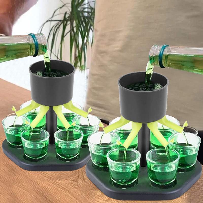 Six Hole Liquor Shot Dispenser with Glasses