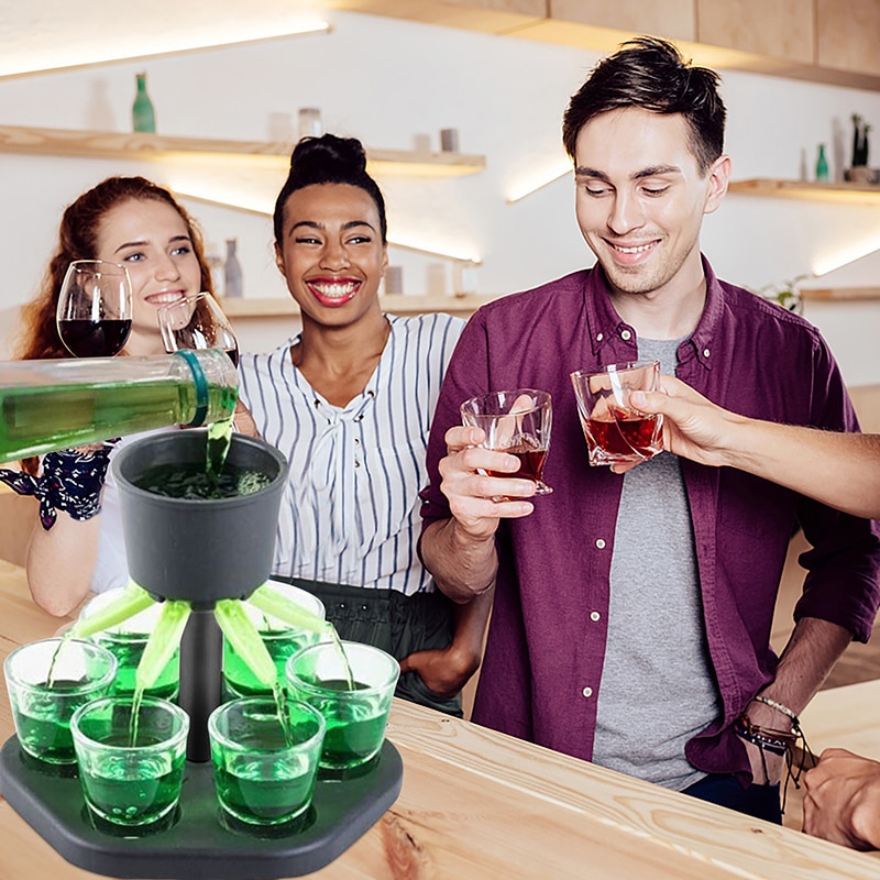 Six Hole Liquor Shot Dispenser with Glasses Six Hole Liquor Shot Dispenser with Glasses