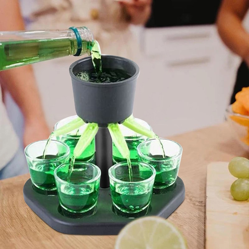 Six Hole Liquor Shot Dispenser with Glasses Six Hole Liquor Shot Dispenser with Glasses