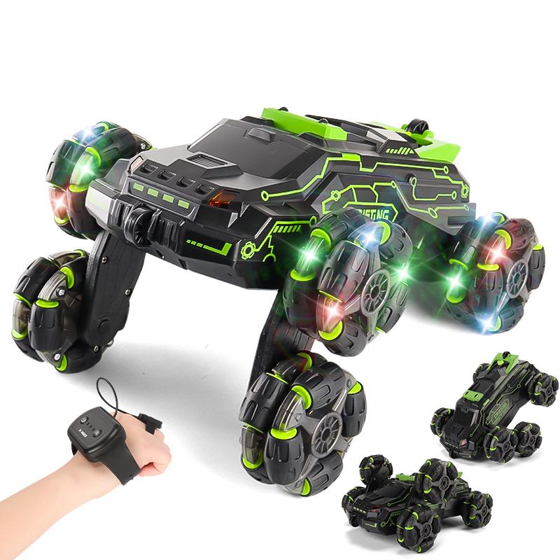 Six Wheel Spray RC Stunt Car 4WD Swing Arm Drift Vehicle Gesture Induction Deformation Remote Control Car with Light