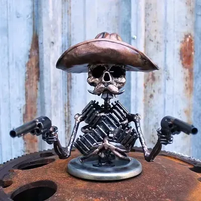 Skeleton Automotive Emblems Cowboy Skull Gunslinger Hood Ornament Resin Sculpture Vintage Vehicle Exterior Accessories