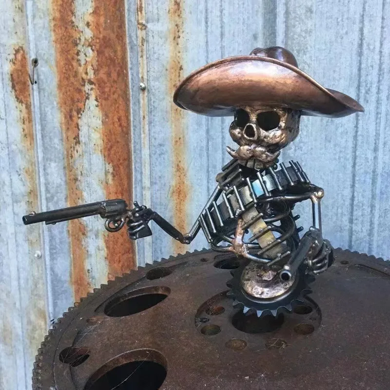 Skeleton Automotive Emblems Cowboy Skull Gunslinger Hood Ornament Resin Sculpture Vintage Vehicle Exterior Accessories