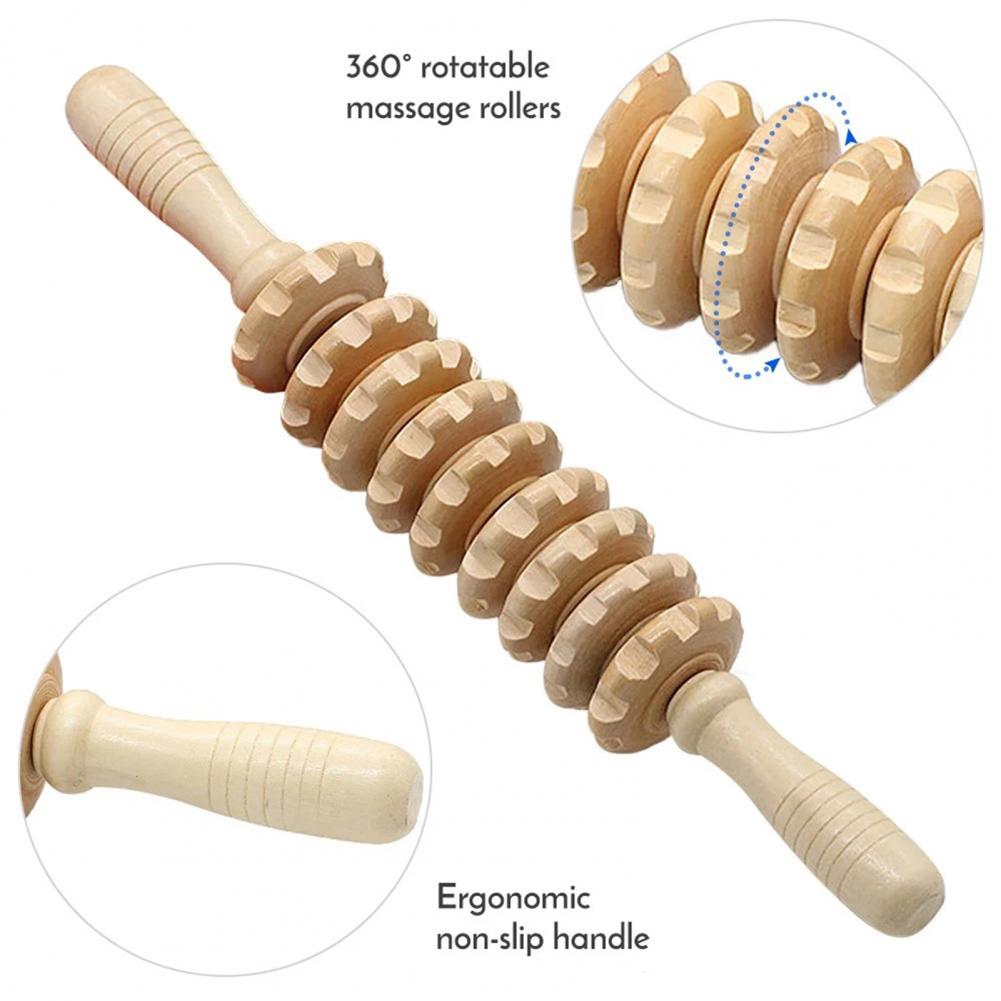 Skin Friendly Fascia Massager Stick Masage Anti-slip Handle Wood Grooved Gear Multifunctional Smooth Roller Massager Skin Friendly Fascia Massager Stick Masage Anti-slip Handle Wood Grooved Gear Multifunctional Smooth Roller Massager