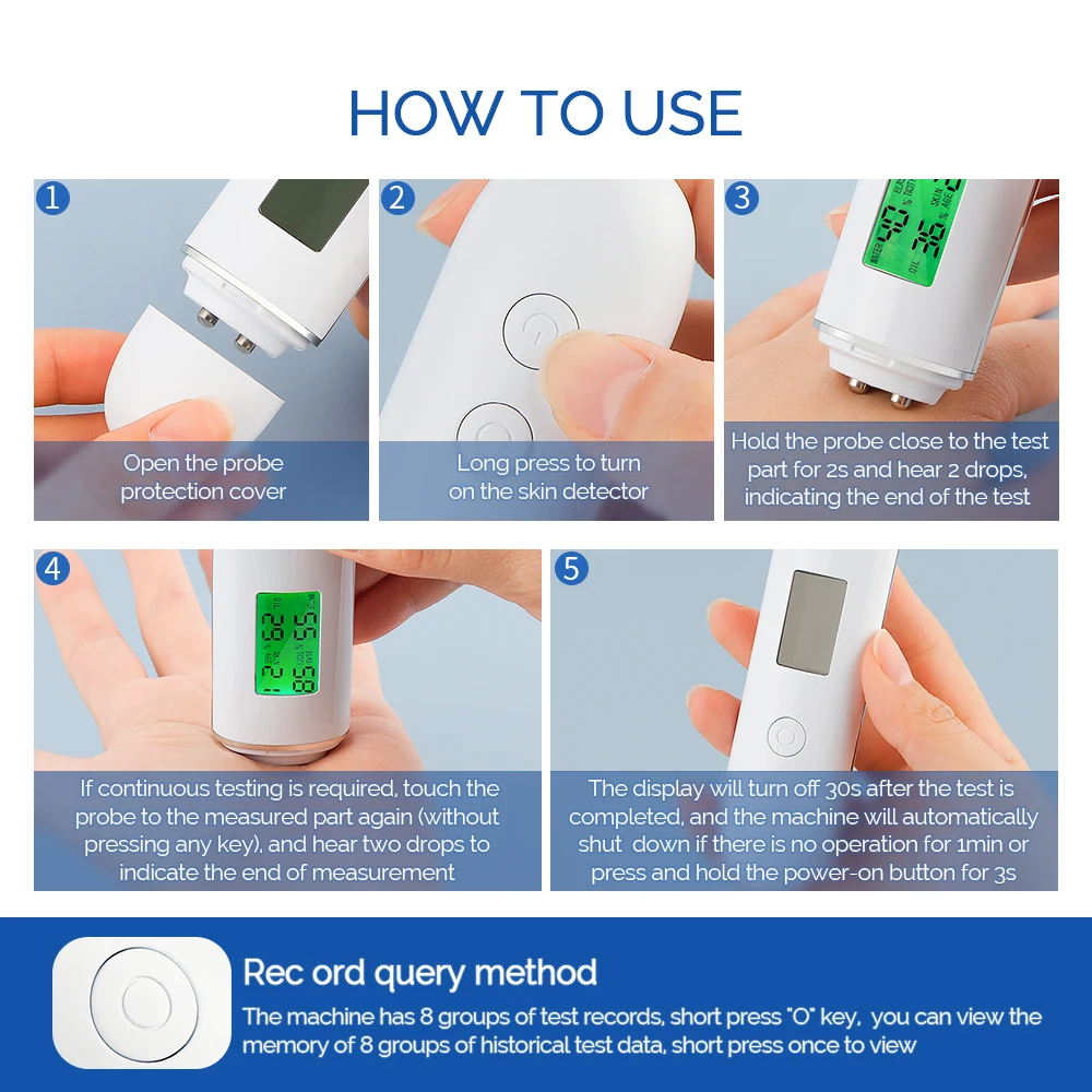 Skin Tester Face Skin Moisture Oil Content Skin Analyzer Skin Water Cheek Elastic Skin Age Test Meter Fluorescent Agent Skin Tester Face Skin Moisture Oil Content Skin Analyzer Skin Water Cheek Elastic Skin Age Test Meter Fluorescent Agent