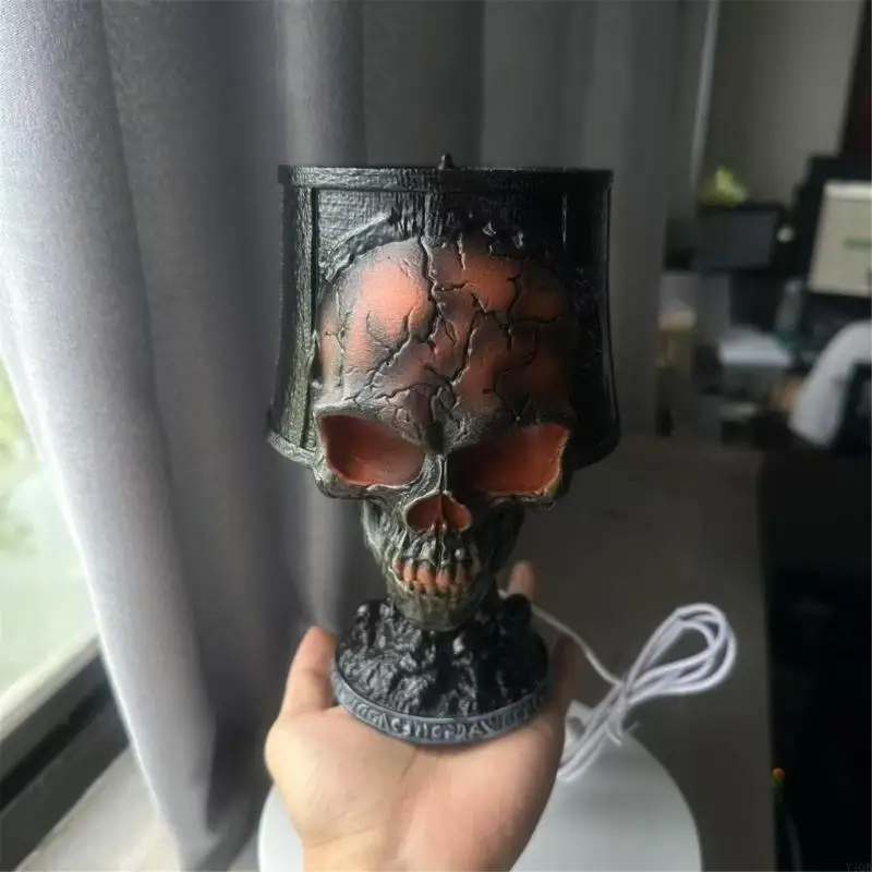 Skull Desk Lamp, Weather Resistant Halloween Skull Lamp Decoration with Cable, Used for Outdoor Garden Decoration
