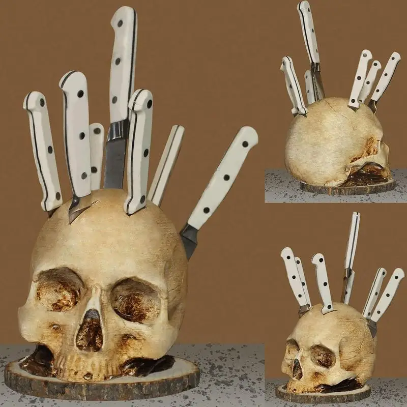 Skull Knife Holder for Kitchen, Skeleton Knife Stand, Horror Kitchen Storage Head Rack Kitchen Fruit Storage Rack Skull Knife Holder for Kitchen, Skeleton Knife Stand, Horror Kitchen Storage Head Rack Kitchen Fruit Storage Rack