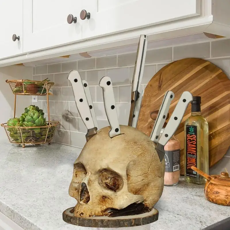 Skull Knife Holder for Kitchen, Skeleton Knife Stand, Horror Kitchen Storage Head Rack Kitchen Fruit Storage Rack Skull Knife Holder for Kitchen, Skeleton Knife Stand, Horror Kitchen Storage Head Rack Kitchen Fruit Storage Rack