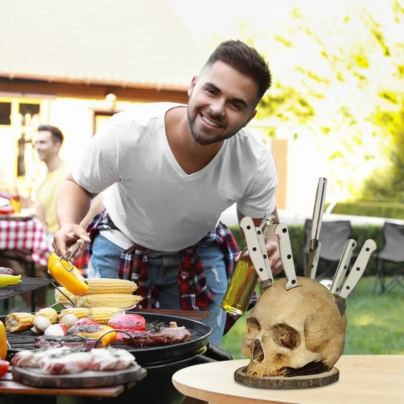 Skull Knife Holder for Kitchen, Skeleton Knife Stand, Horror Kitchen Storage Head Rack Kitchen Fruit Storage Rack Skull Knife Holder for Kitchen, Skeleton Knife Stand, Horror Kitchen Storage Head Rack Kitchen Fruit Storage Rack
