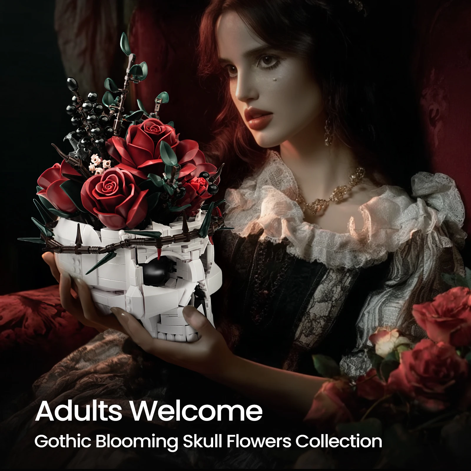 Skull Roses Bouquet Building Set Skeleton Flowers Plant Pot Blocks Horror Gothic Home Decor Bricks Toys for Adult Skull Roses Bouquet Building Set Skeleton Flowers Plant Pot Blocks Horror Gothic Home Decor Bricks Toys for Adult