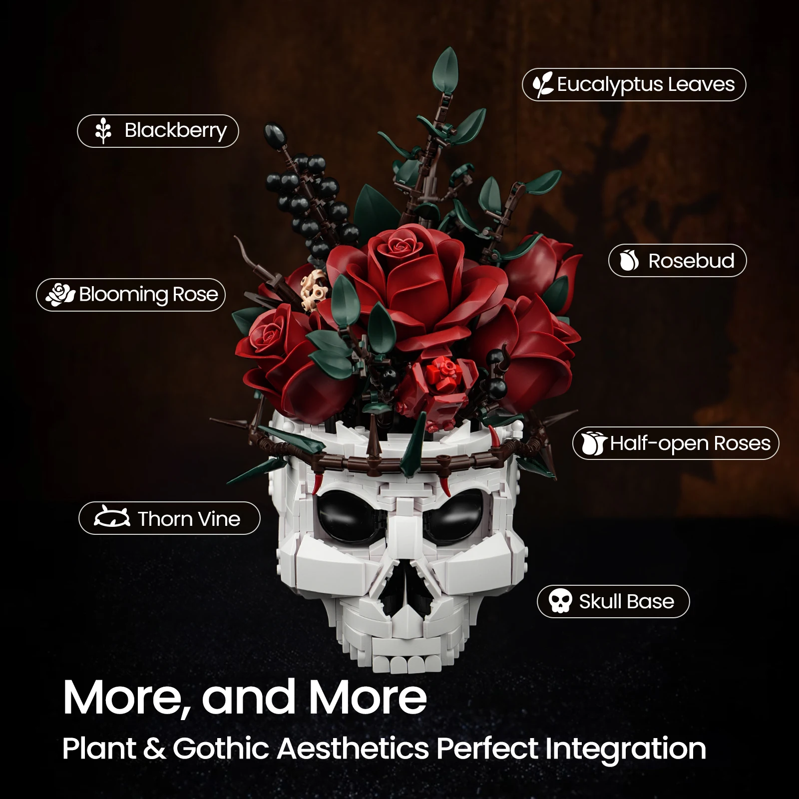 Skull Roses Bouquet Building Set Skeleton Flowers Plant Pot Blocks Horror Gothic Home Decor Bricks Toys for Adult Skull Roses Bouquet Building Set Skeleton Flowers Plant Pot Blocks Horror Gothic Home Decor Bricks Toys for Adult
