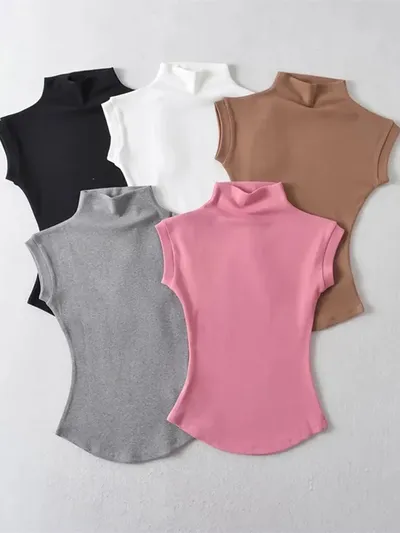 Sleeveless Womens Turtle Neck Top
