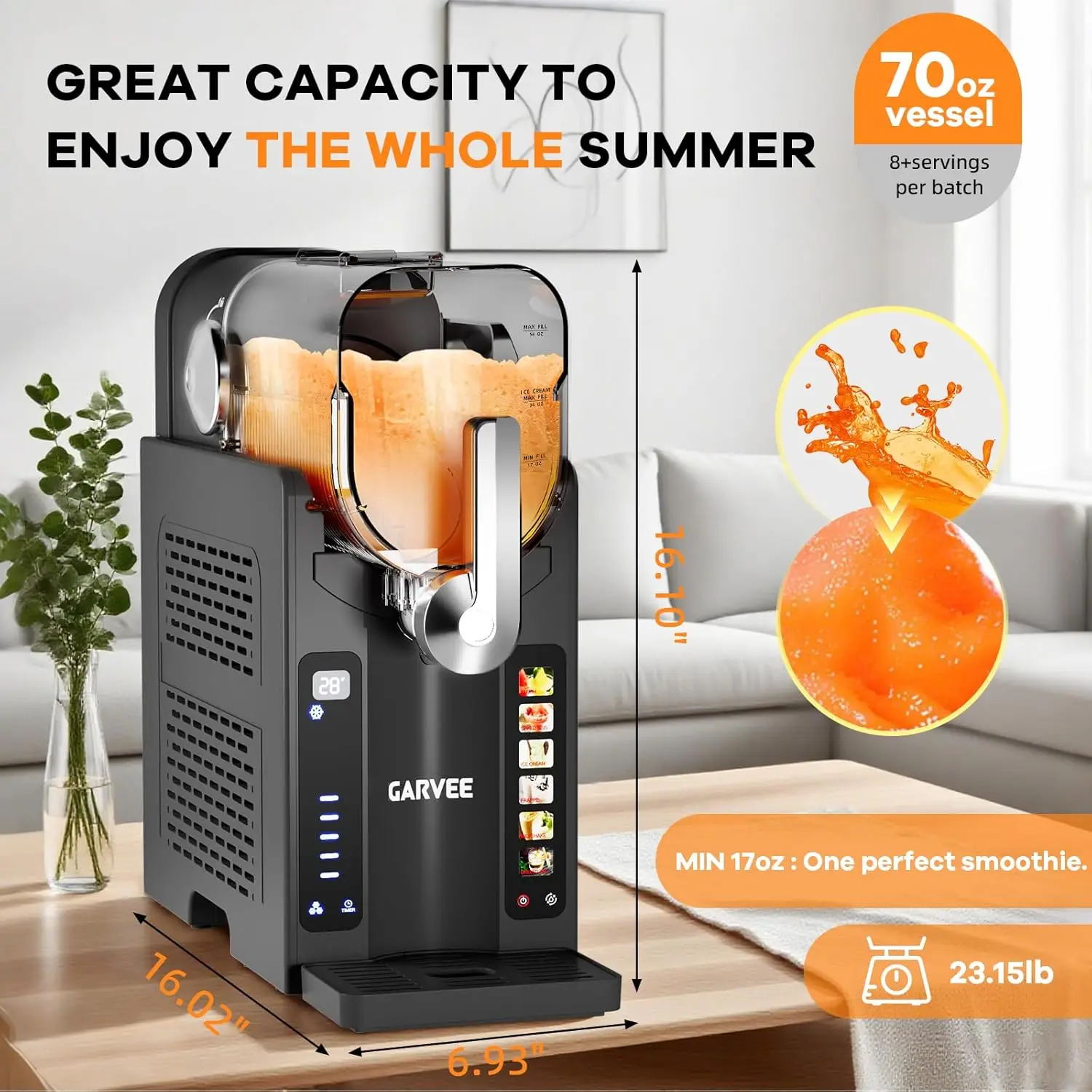 Slushie Machine for Home No Ice Needed,Frozen Drink Maker with LED Display & 6 Pre-Set Programs,Quiet Compressor Slushy