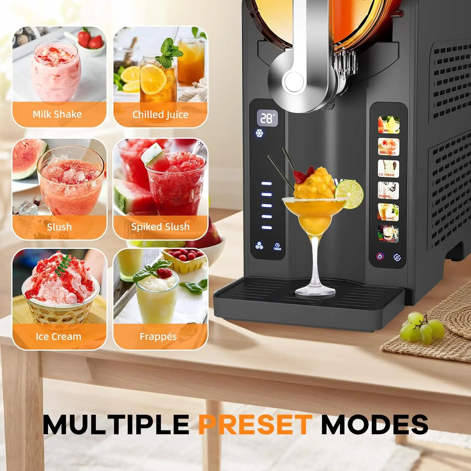 Slushie Machine for Home No Ice Needed,Frozen Drink Maker with LED Display & 6 Pre-Set Programs,Quiet Compressor Slushy