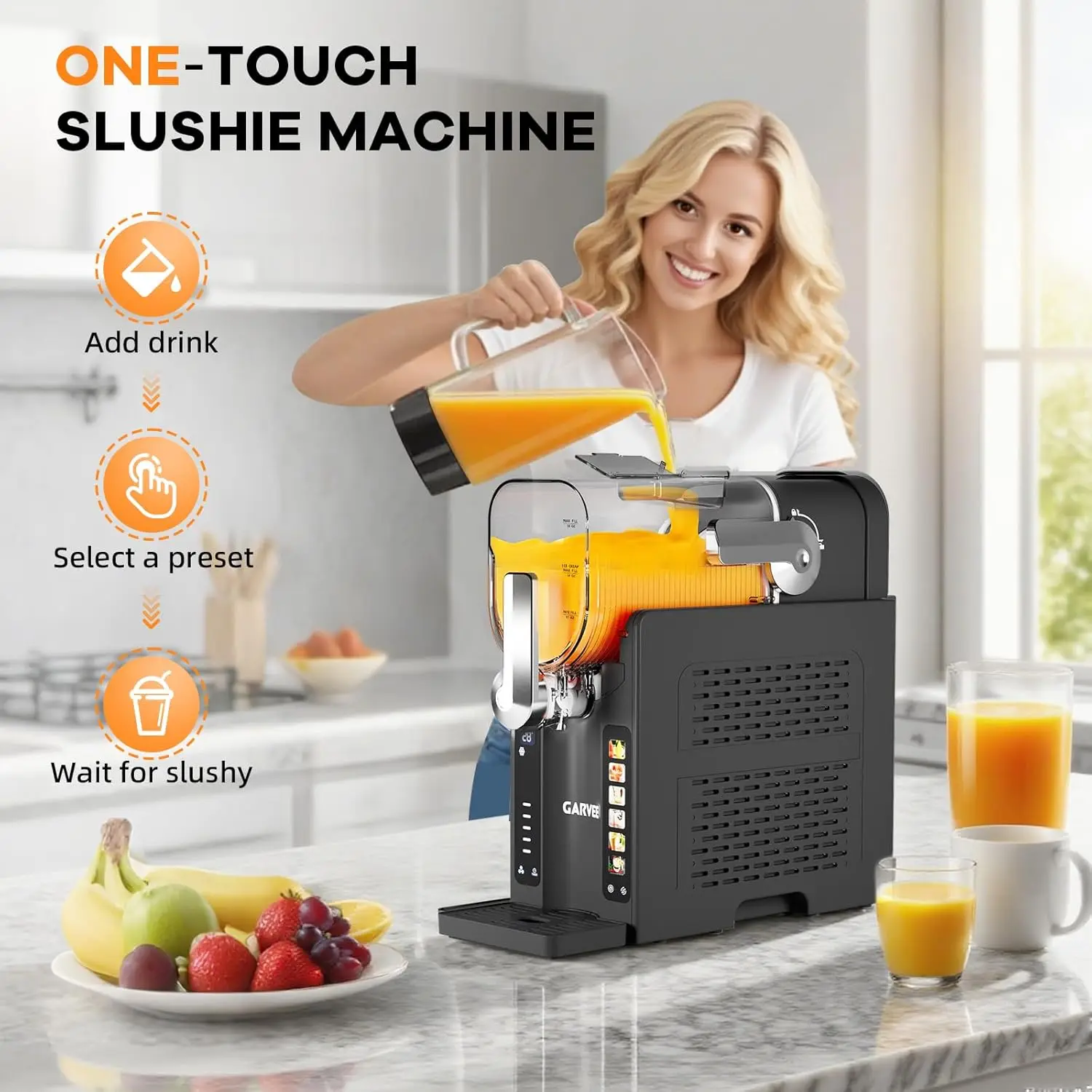 Slushie Machine for Home No Ice Needed,Frozen Drink Maker with LED Display & 6 Pre-Set Programs,Quiet Compressor Slushy