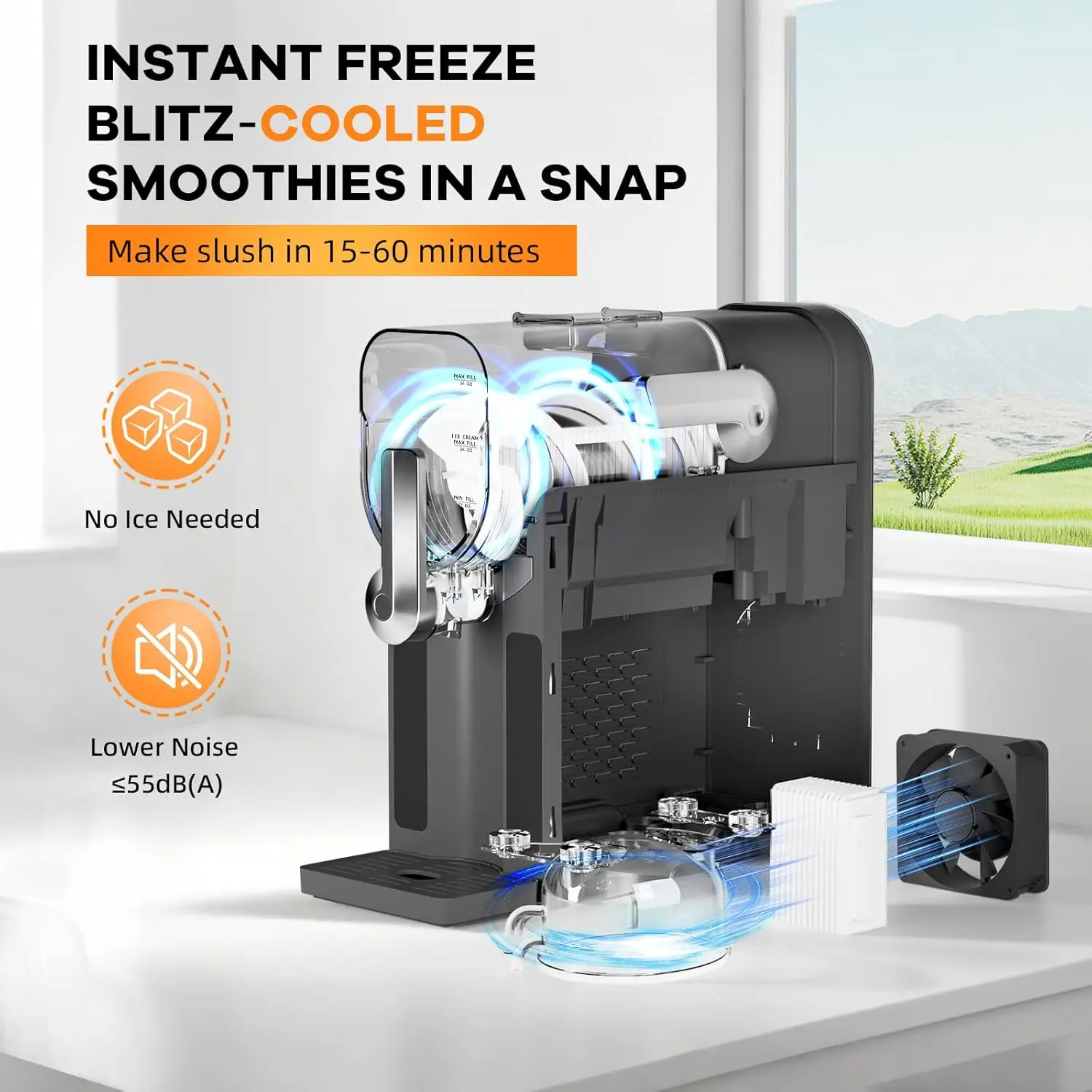 Slushie Machine for Home No Ice Needed,Frozen Drink Maker with LED Display & 6 Pre-Set Programs,Quiet Compressor Slushy