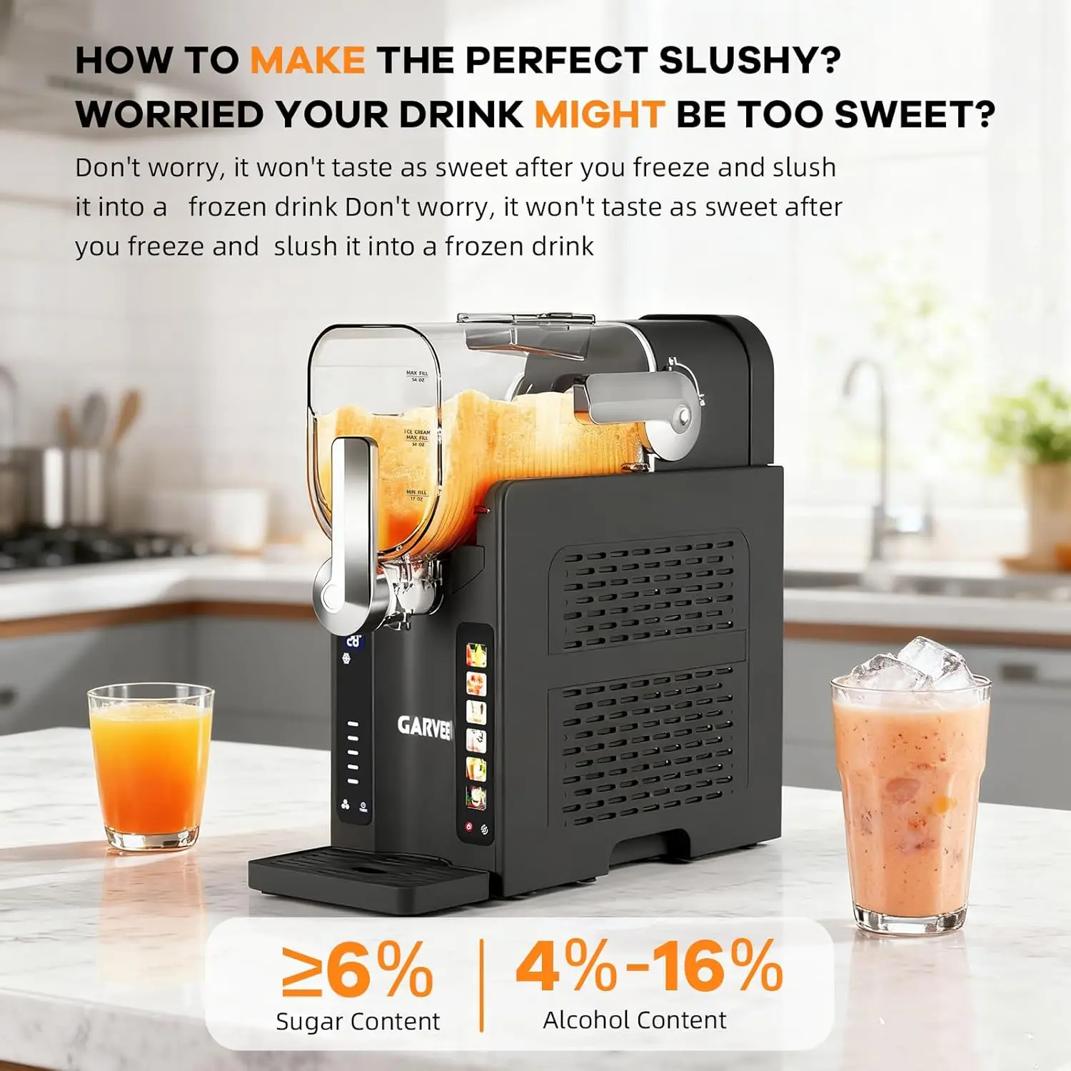 Slushie Machine for Home No Ice Needed,Frozen Drink Maker with LED Display & 6 Pre-Set Programs,Quiet Compressor Slushy