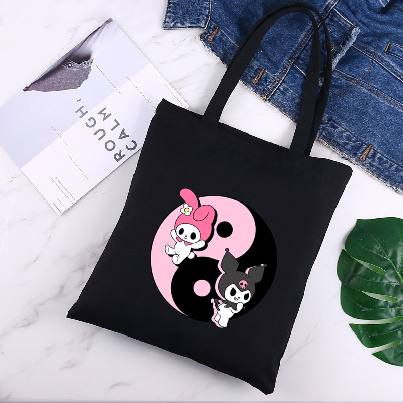 Small Canvas Tote Bag Black with Print Small Canvas Tote Bag Black with Print