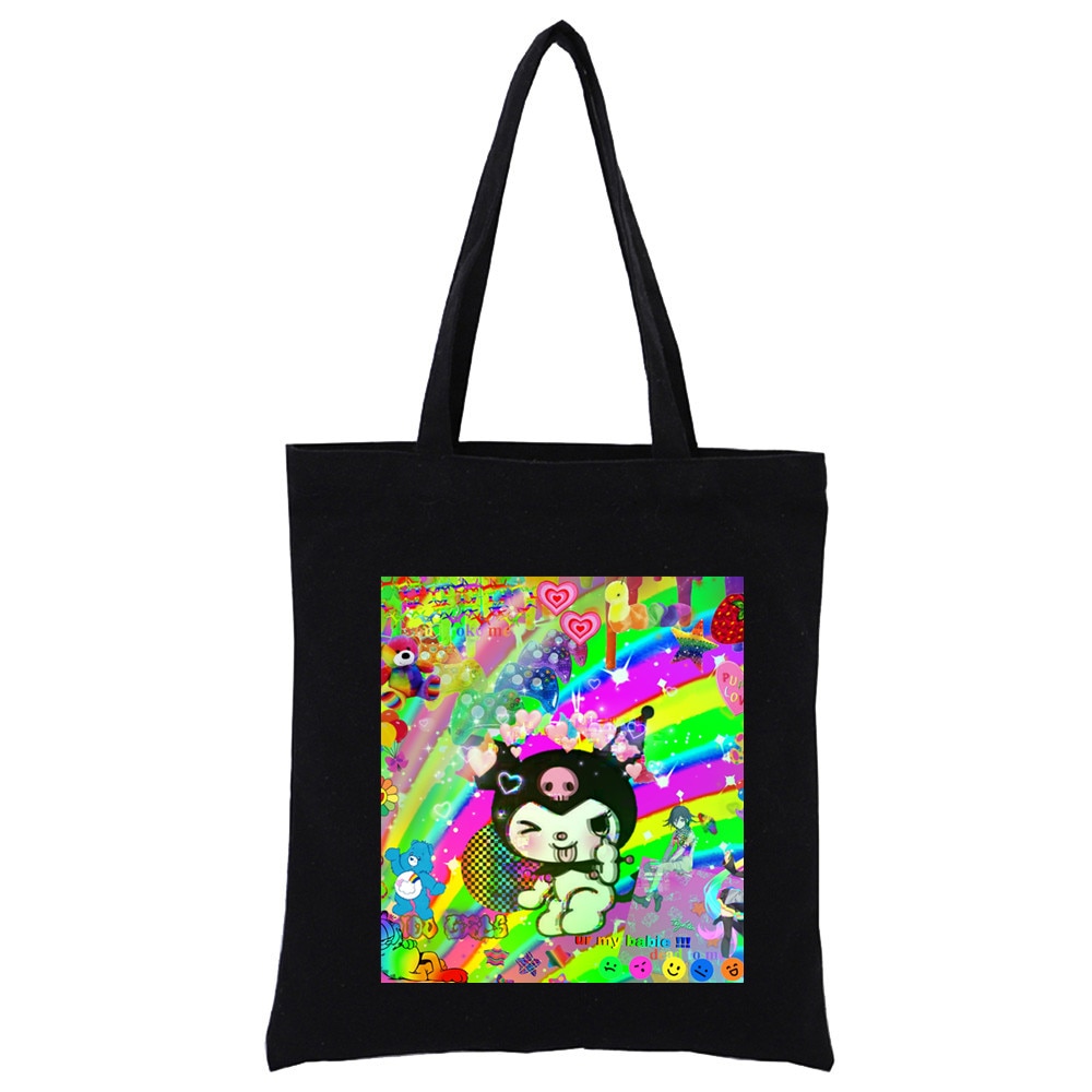 Small Canvas Tote Bag Black with Print