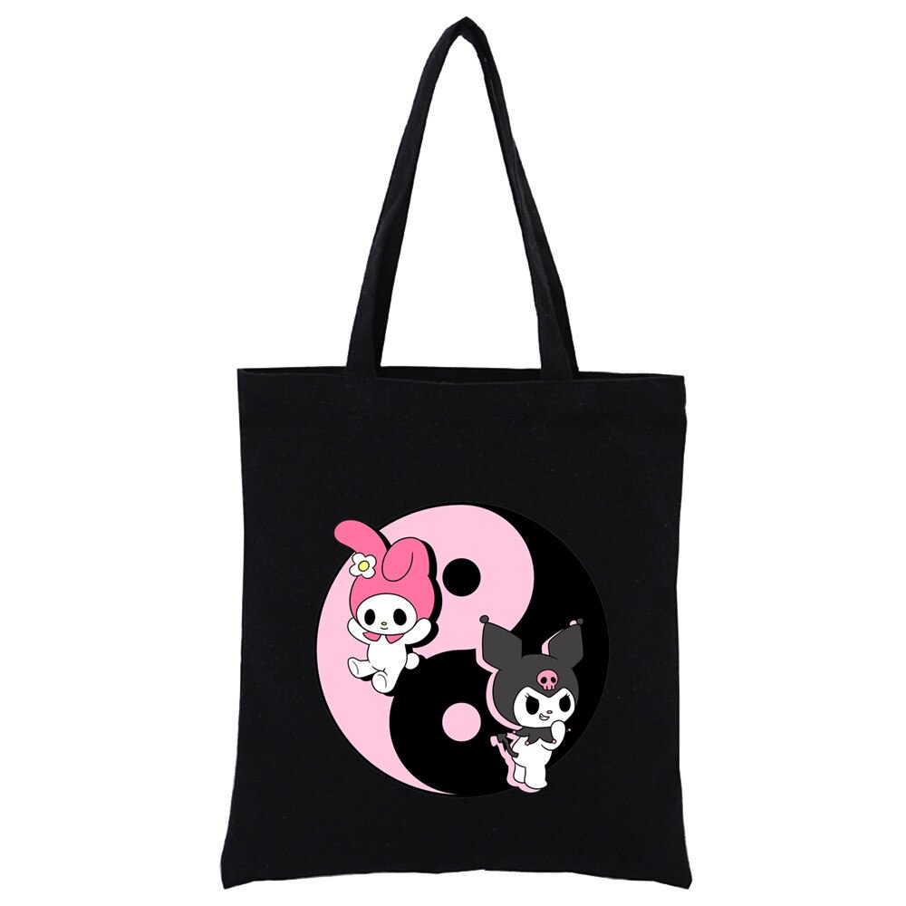 Small Canvas Tote Bag Black with Print