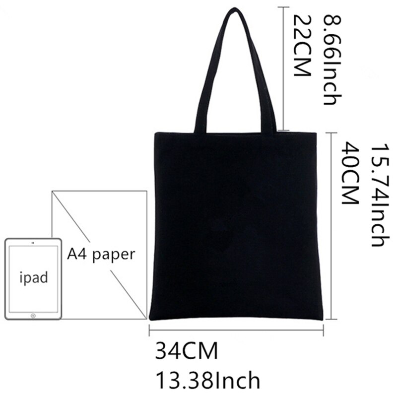 Small Canvas Tote Bag Black with Print