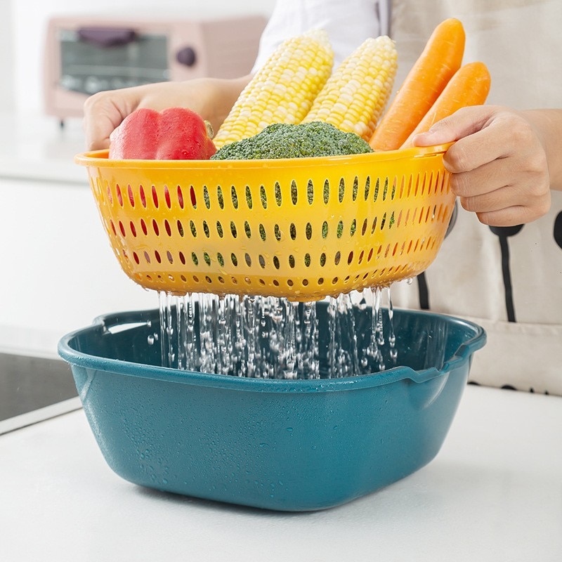 Small Kitchen Double Drain Basket Bowl Washing Storage Basket Strainers Bowls Drainer Vegetable Cleaning Tool Small Kitchen Double Drain Basket Bowl Washing Storage Basket Strainers Bowls Drainer Vegetable Cleaning Tool