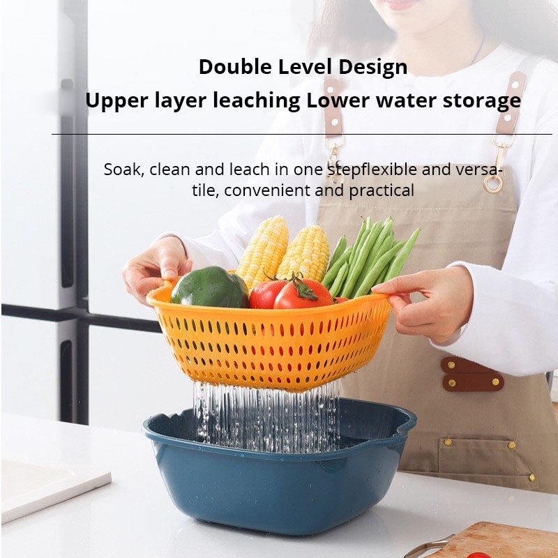 Small Kitchen Double Drain Basket Bowl Washing Storage Basket Strainers Bowls Drainer Vegetable Cleaning Tool Small Kitchen Double Drain Basket Bowl Washing Storage Basket Strainers Bowls Drainer Vegetable Cleaning Tool