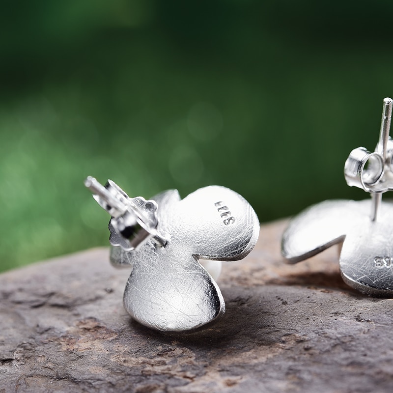 Small Pearl Stud Earrings With Clover Design