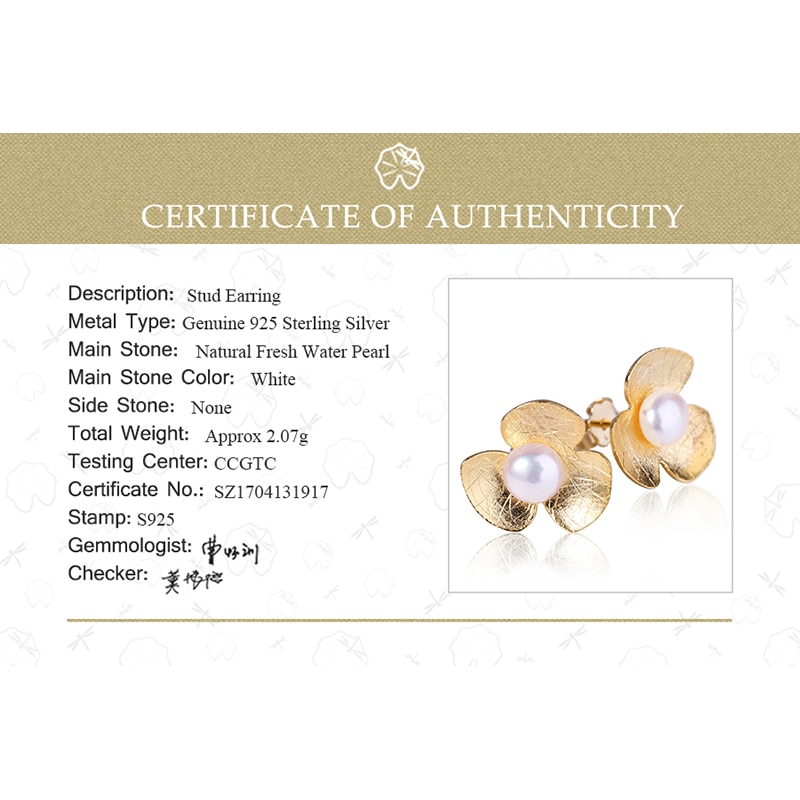 Small Pearl Stud Earrings With Clover Design